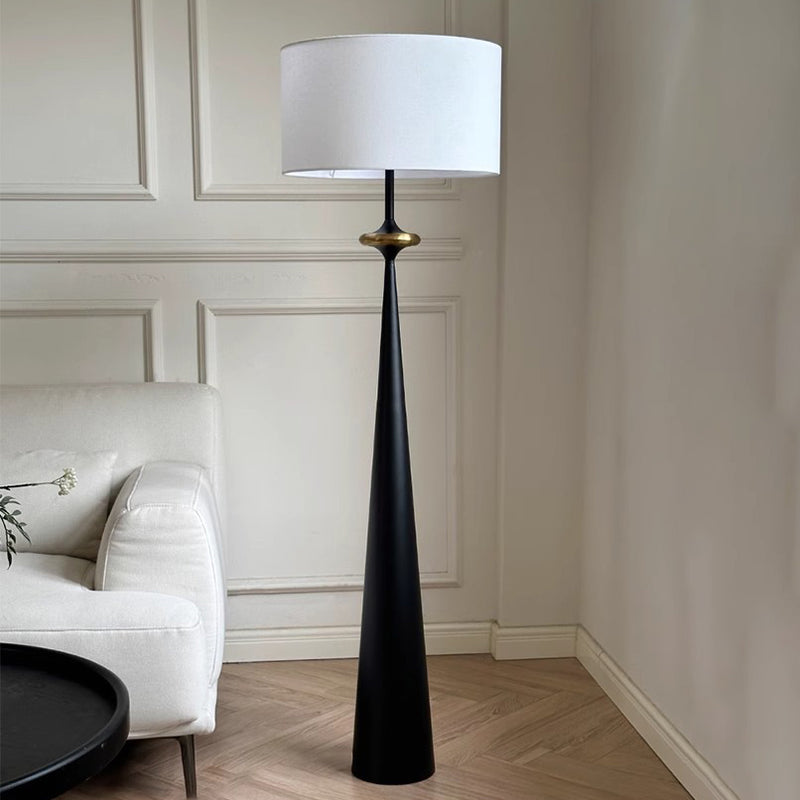Traditional Japanese Cylindrical Conical Iron Fabric 1-Light Standing Floor Lamp For Living Room