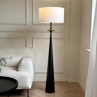 Traditional Japanese Cylindrical Conical Iron Fabric 1-Light Standing Floor Lamp For Living Room