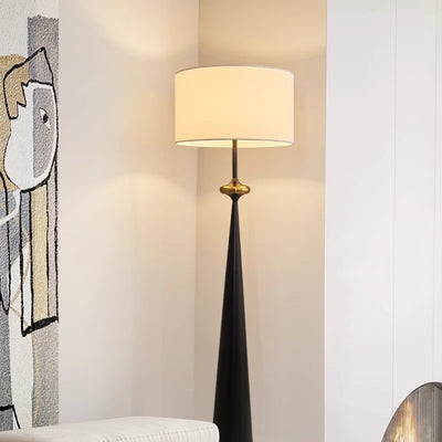 Traditional Japanese Cylindrical Conical Iron Fabric 1-Light Standing Floor Lamp For Living Room