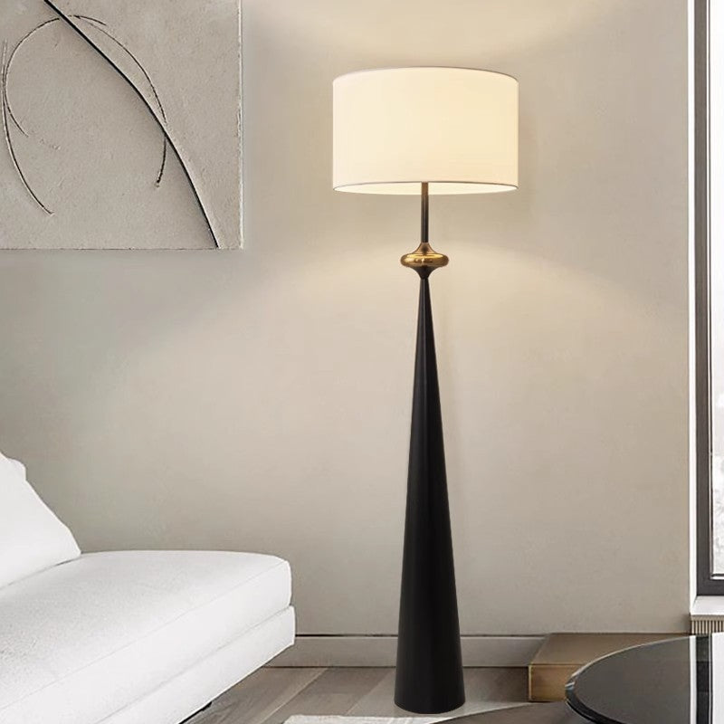 Traditional Japanese Cylindrical Conical Iron Fabric 1-Light Standing Floor Lamp For Living Room