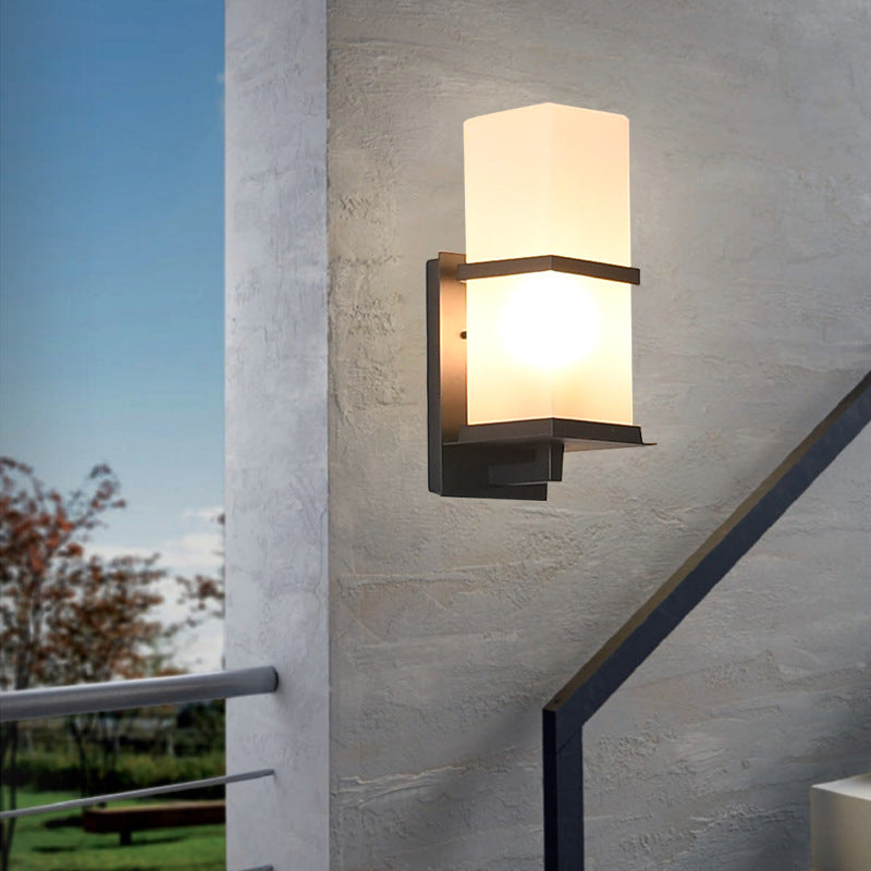Traditional Japanese Waterproof Outdoor Rectangle Iron Acrylic 1-Light Wall Scone Lamp For Garden