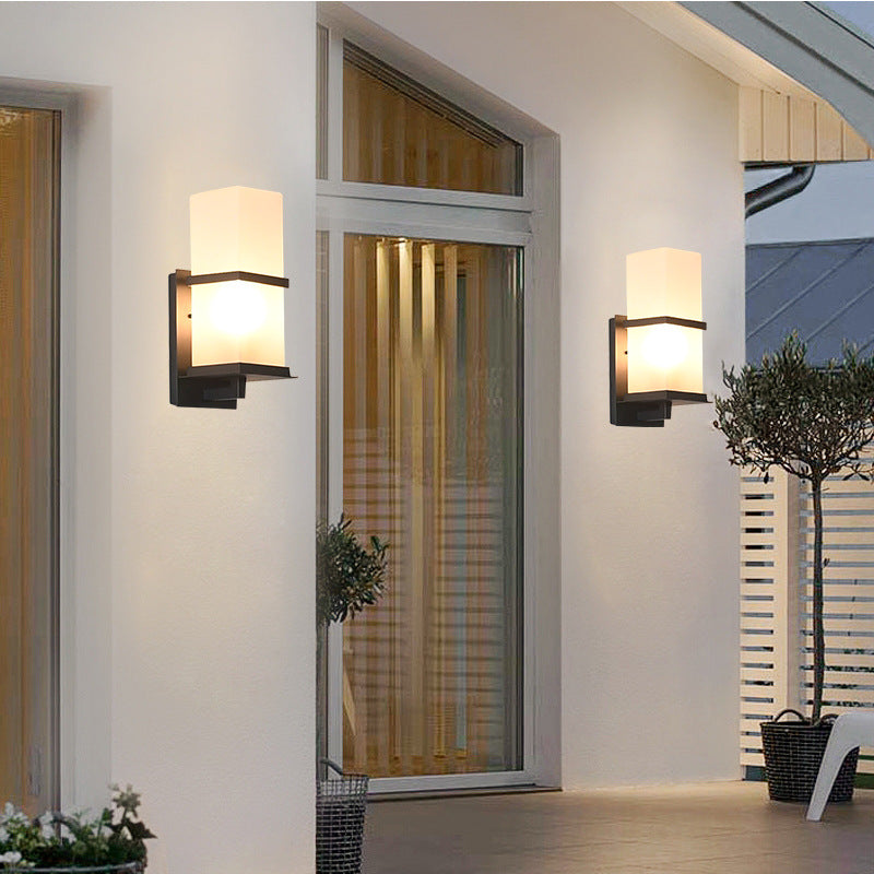 Traditional Japanese Waterproof Outdoor Rectangle Iron Acrylic 1-Light Wall Scone Lamp For Garden