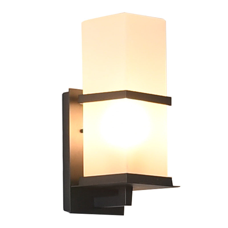 Traditional Japanese Waterproof Outdoor Rectangle Iron Acrylic 1-Light Wall Scone Lamp For Garden