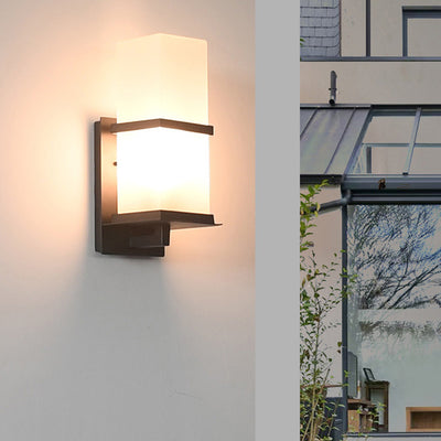 Traditional Japanese Waterproof Outdoor Rectangle Iron Acrylic 1-Light Wall Scone Lamp For Garden