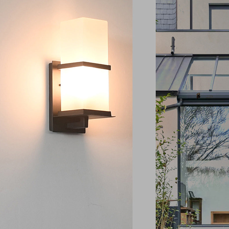 Traditional Japanese Waterproof Outdoor Rectangle Iron Acrylic 1-Light Wall Scone Lamp For Garden