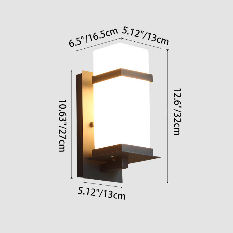 Traditional Japanese Waterproof Outdoor Rectangle Iron Acrylic 1-Light Wall Scone Lamp For Garden