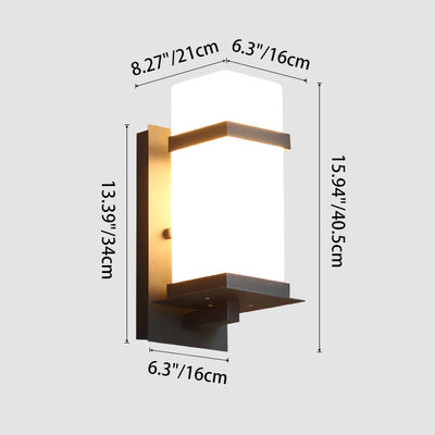 Traditional Japanese Waterproof Outdoor Rectangle Iron Acrylic 1-Light Wall Scone Lamp For Garden