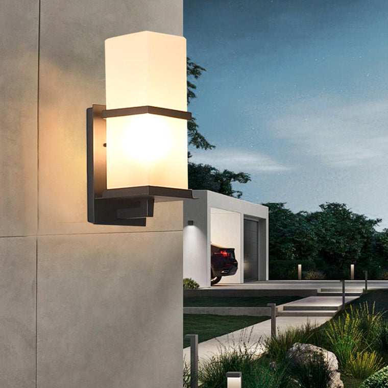 Traditional Japanese Waterproof Outdoor Rectangle Iron Acrylic 1-Light Wall Scone Lamp For Garden