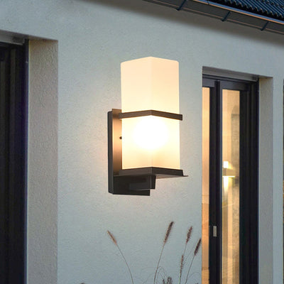 Traditional Japanese Waterproof Outdoor Rectangle Iron Acrylic 1-Light Wall Scone Lamp For Garden