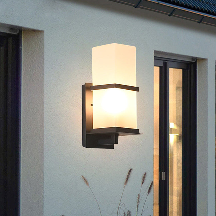Traditional Japanese Waterproof Outdoor Rectangle Iron Acrylic 1-Light Wall Scone Lamp For Garden