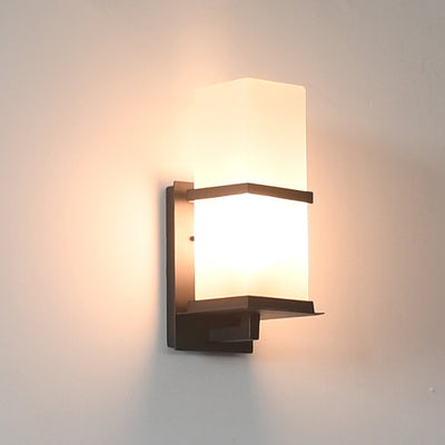 Traditional Japanese Waterproof Outdoor Rectangle Iron Acrylic 1-Light Wall Scone Lamp For Garden