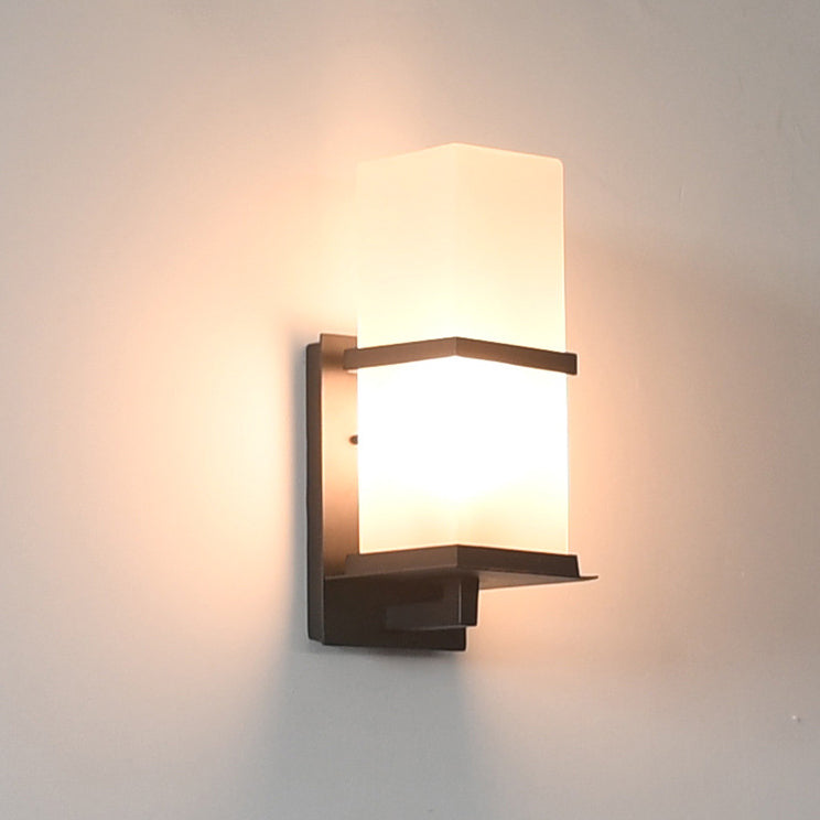 Traditional Japanese Waterproof Outdoor Rectangle Iron Acrylic 1-Light Wall Scone Lamp For Garden