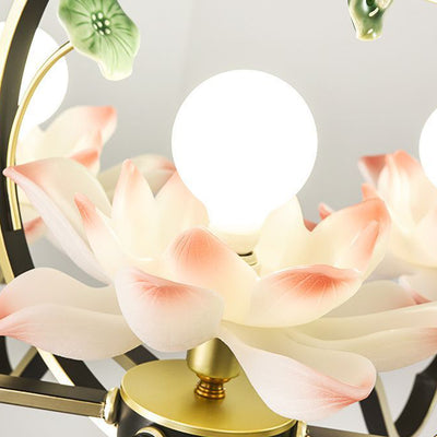 Traditional Chinese Lotus-shaped Round Spherical Iron Acrylic 1/3/5/7 Light Chandelier For Bedroom