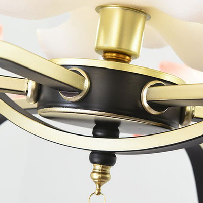 Traditional Chinese Lotus-shaped Round Spherical Iron Acrylic 1/3/5/7 Light Chandelier For Bedroom