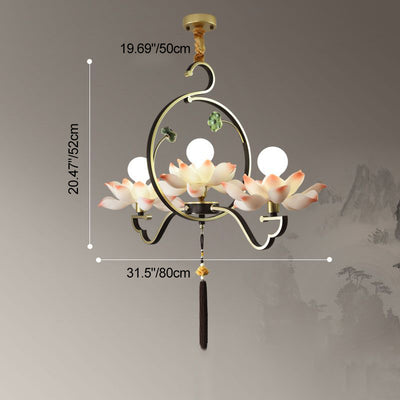 Traditional Chinese Lotus-shaped Round Spherical Iron Acrylic 1/3/5/7 Light Chandelier For Bedroom