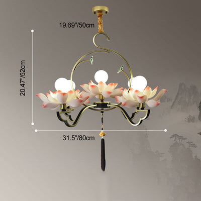 Traditional Chinese Lotus-shaped Round Spherical Iron Acrylic 1/3/5/7 Light Chandelier For Bedroom