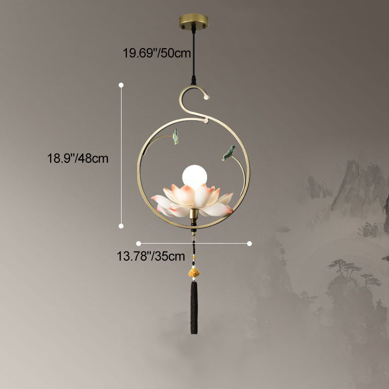 Traditional Chinese Lotus-shaped Round Spherical Iron Acrylic 1/3/5/7 Light Chandelier For Bedroom
