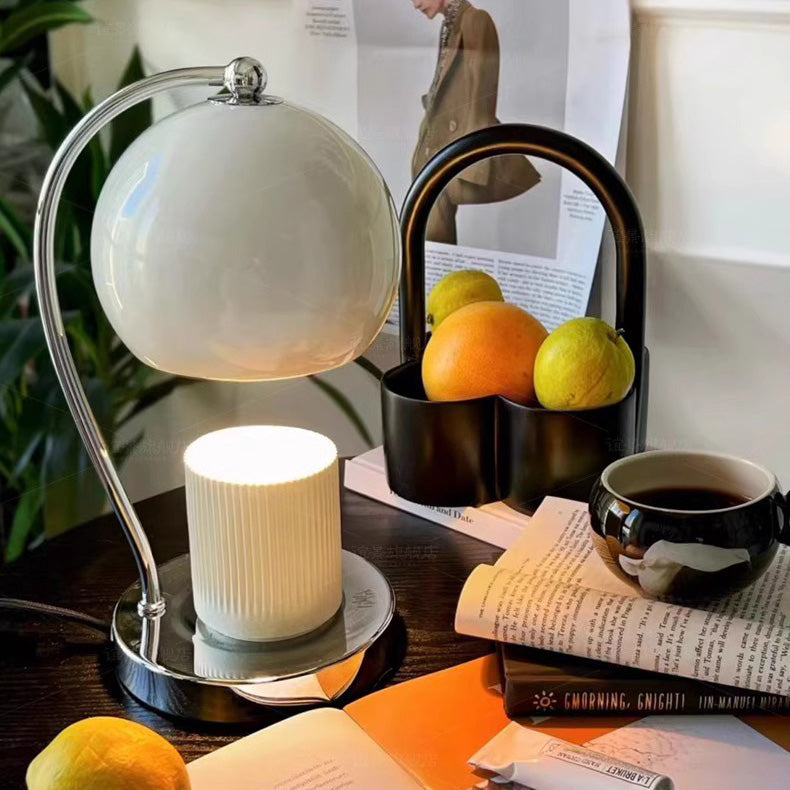 Lampe de table contemporaine scandinave ronde sphérique en fer à 1 lumière pour faire fondre la cire aromatique pour chambre à coucher 