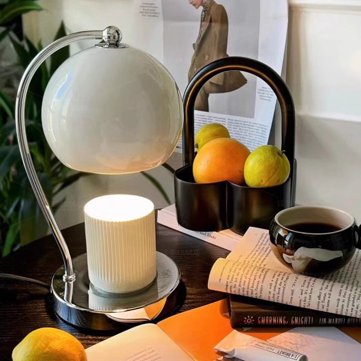 Lampe de table contemporaine scandinave ronde sphérique en fer à 1 lumière pour faire fondre la cire aromatique pour chambre à coucher 