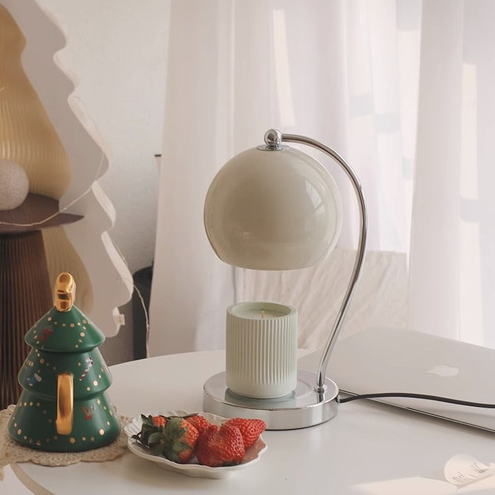 Lampe de table contemporaine scandinave ronde sphérique en fer à 1 lumière pour faire fondre la cire aromatique pour chambre à coucher 