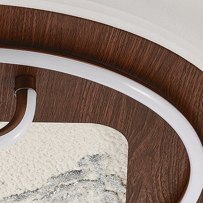 Traditional Chinese Round Rectangular Landscape Painting Iron Acrylic LED Flush Mount Ceiling Light For Bedroom