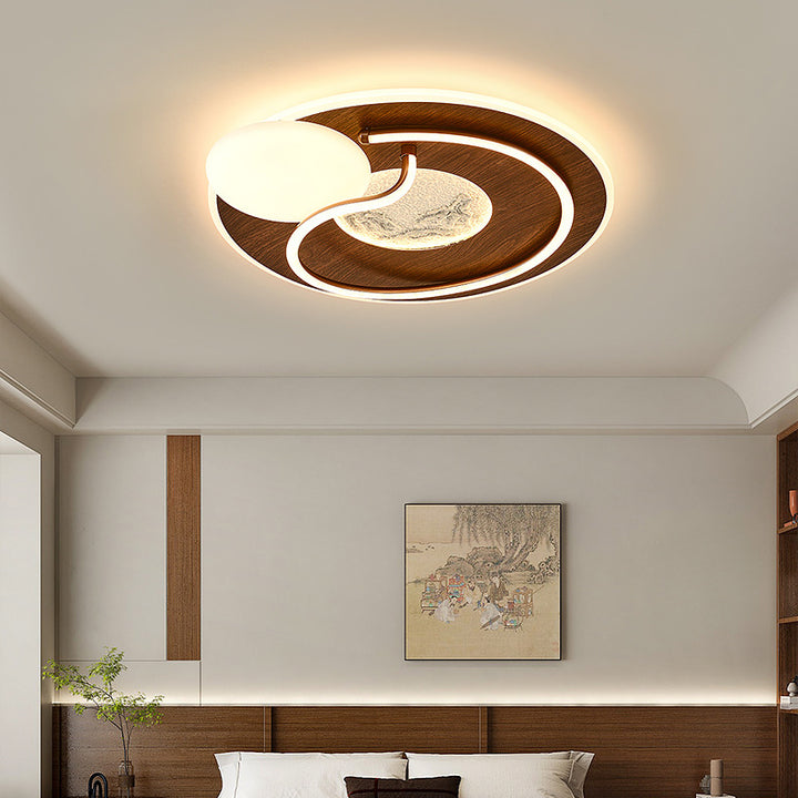 ضوء سقف LED مثبت بشكل مسطح مصنوع من الحديد والأكريليك مع تصميم لوحة تقليدية صينية مستطيلة مستديرة للمناظر الطبيعية لغرفة النوم 