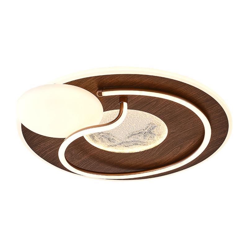 Traditional Chinese Round Rectangular Landscape Painting Iron Acrylic LED Flush Mount Ceiling Light For Bedroom