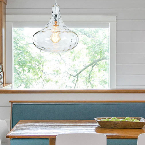 Traditional Farmhouse Round Spherical Transparent Glass Iron 1-Light Pendant Light For Bedroom