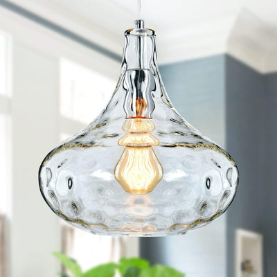Traditional Farmhouse Round Spherical Transparent Glass Iron 1-Light Pendant Light For Bedroom