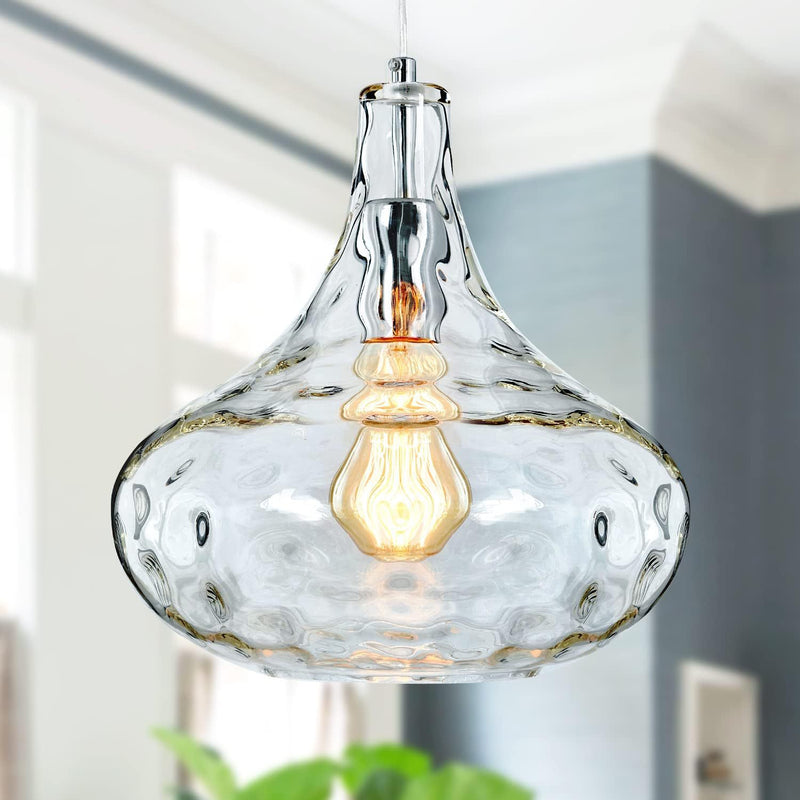 Traditional Farmhouse Round Spherical Transparent Glass Iron 1-Light Pendant Light For Bedroom