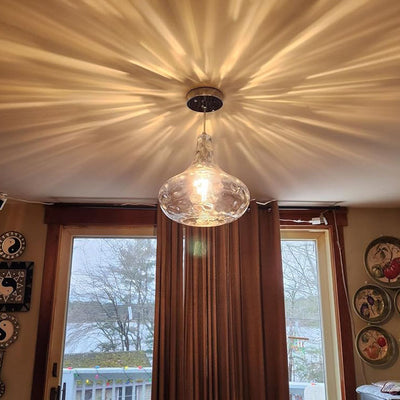 Traditional Farmhouse Round Spherical Transparent Glass Iron 1-Light Pendant Light For Bedroom