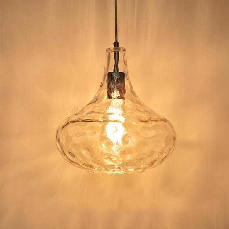 Traditional Farmhouse Round Spherical Transparent Glass Iron 1-Light Pendant Light For Bedroom