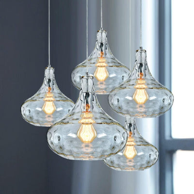 Traditional Farmhouse Round Spherical Transparent Glass Iron 1-Light Pendant Light For Bedroom