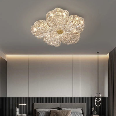 Contemporary Luxury Flower-Shaped Iron Resin LED Flush Mount Ceiling Light For Bedroom