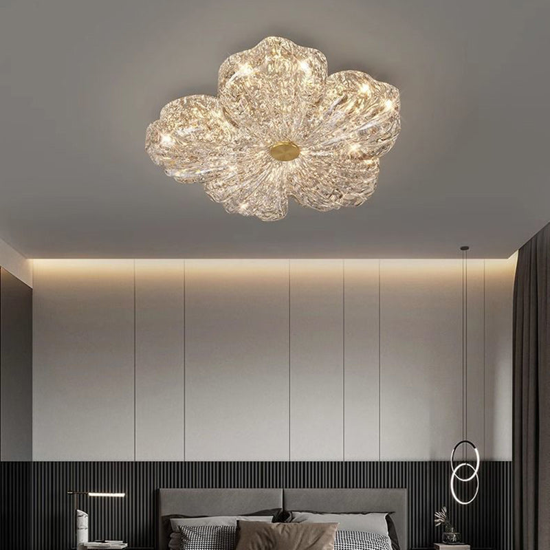 Contemporary Luxury Flower-Shaped Iron Resin LED Flush Mount Ceiling Light For Bedroom