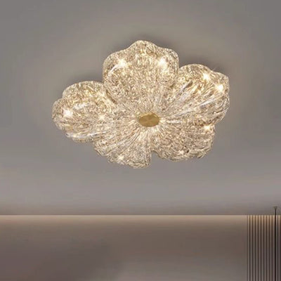 Contemporary Luxury Flower-Shaped Iron Resin LED Flush Mount Ceiling Light For Bedroom