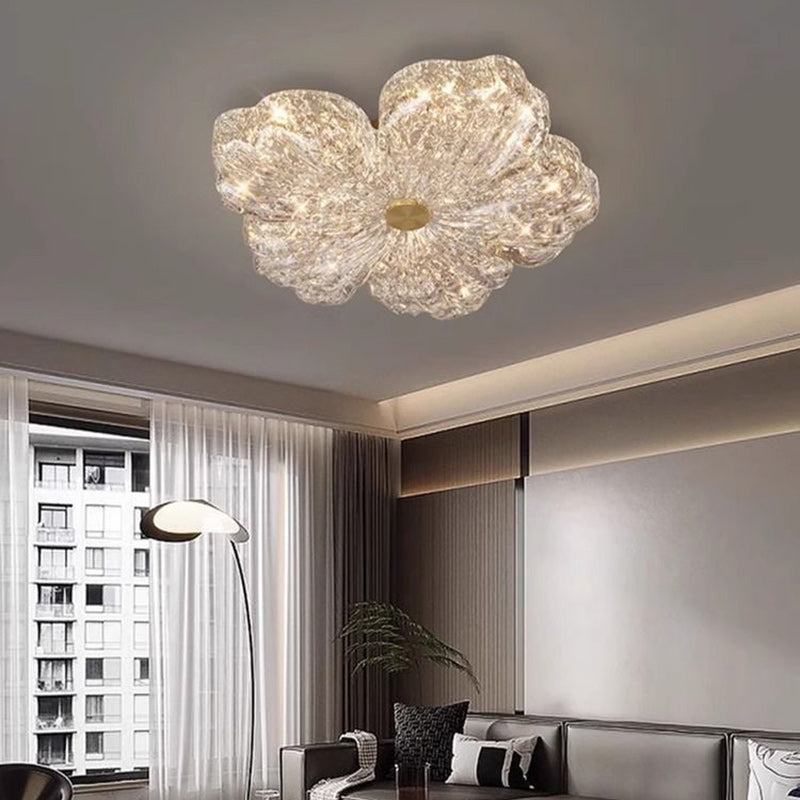 Contemporary Luxury Flower-Shaped Iron Resin LED Flush Mount Ceiling Light For Bedroom