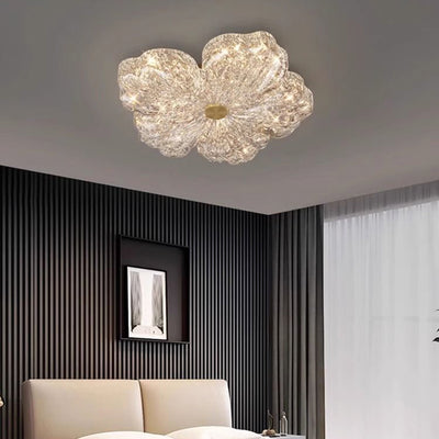 Contemporary Luxury Flower-Shaped Iron Resin LED Flush Mount Ceiling Light For Bedroom