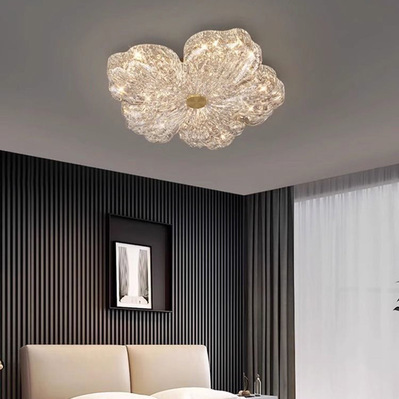 Contemporary Luxury Flower-Shaped Iron Resin LED Flush Mount Ceiling Light For Bedroom