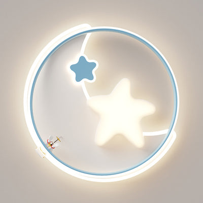 Modern Minimalist Round Star Pattern Aluminum Iron Acrylic LED Flush Mount Ceiling Light For Bedroom