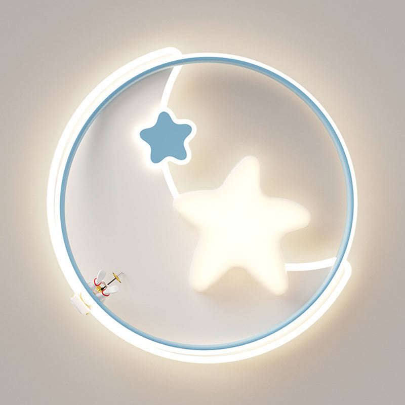 Modern Minimalist Round Star Pattern Aluminum Iron Acrylic LED Flush Mount Ceiling Light For Bedroom
