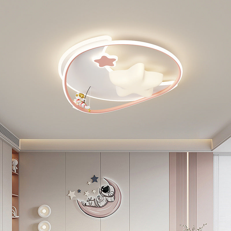 Modern Minimalist Round Star Pattern Aluminum Iron Acrylic LED Flush Mount Ceiling Light For Bedroom