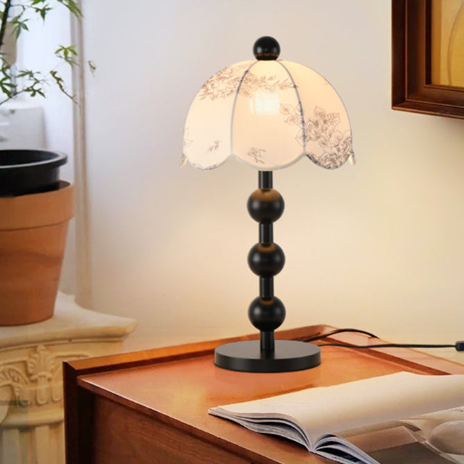 Traditional Chinese Spherical Cylindrical Wooden Fabric 1- Light Table Lamp For Bedroom