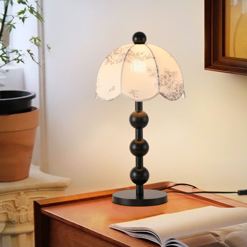 Traditional Chinese Spherical Cylindrical Wooden Fabric 1- Light Table Lamp For Bedroom