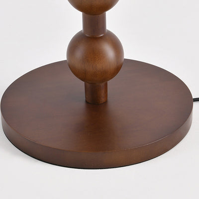 Traditional Chinese Spherical Cylindrical Wooden Fabric 1-Light Standing Floor Lamp For Living Room