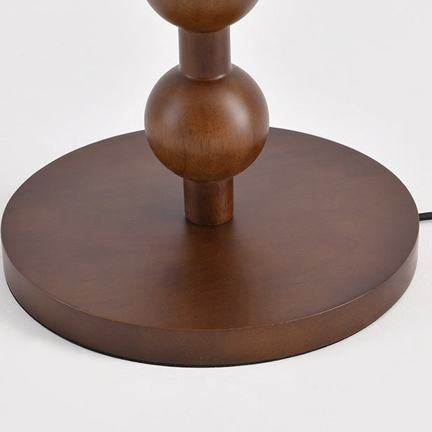 Traditional Chinese Spherical Cylindrical Wooden Fabric 1-Light Standing Floor Lamp For Living Room