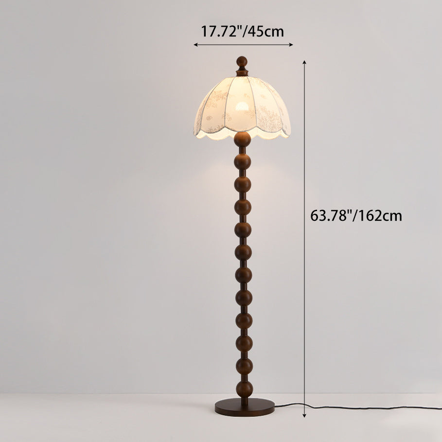 Lampe de sol traditionnelle chinoise en bois cylindrique sphérique en tissu à 1 lumière pour salon 