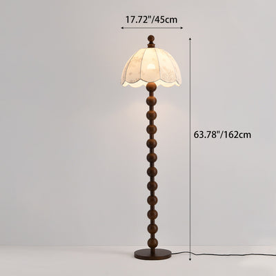 Traditional Chinese Spherical Cylindrical Wooden Fabric 1-Light Standing Floor Lamp For Living Room