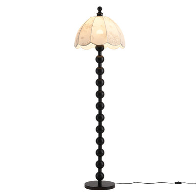 Traditional Chinese Spherical Cylindrical Wooden Fabric 1-Light Standing Floor Lamp For Living Room