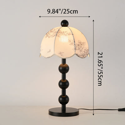 Traditional Chinese Spherical Cylindrical Wooden Fabric 1- Light Table Lamp For Bedroom